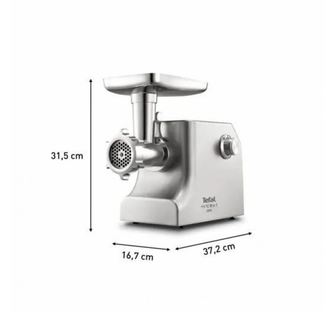 М'ясорубка Tefal HV10 8in1, 2200Вт, 5.5кг/хв, 3 решітки, насадка для ковбас, кеббе, 3 терки, метал