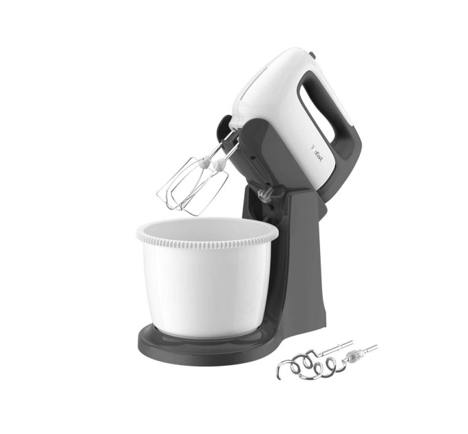 Миксер Tefal стационарный  Prep'Mix+ Standbowl 500Вт, насадки-4, чаша-пластик, 2.5л, турбо, бело-серый