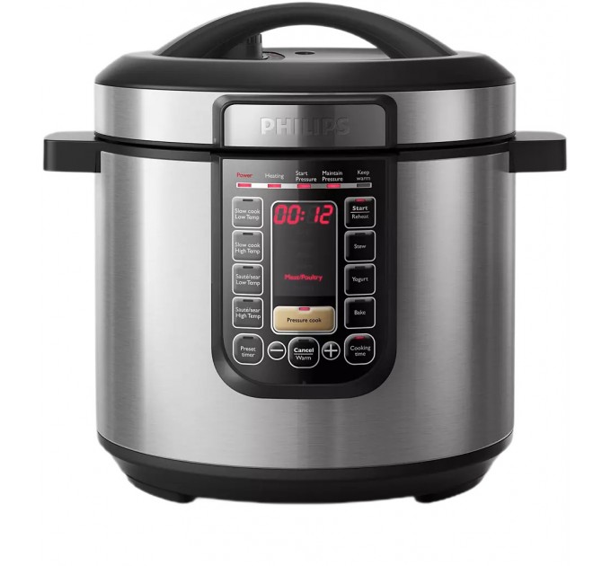 Мультиварка Philips Viva Collection 1300Вт, чаша-6л, электронное управл., 15 авто. программ, нержав.сталь, платик, чорний