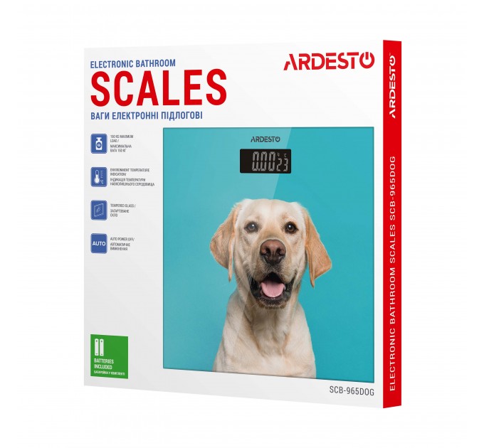 Весы ARDESTO напольные Dog, 150кг, AAAx2 в компл, стекло, многоцветные