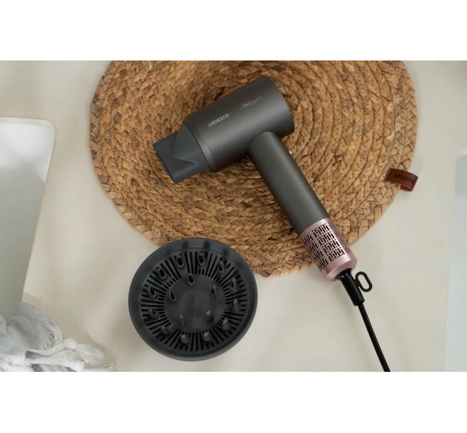 Фен ARDESTO Pink Touch, 1600Вт, 2 швидкості, 3темп.режими, іонізація, дифузор, магнітні насадки, сірий+рожевий