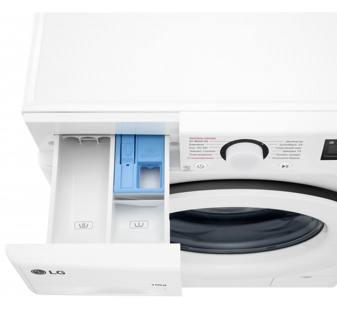 Пральна машина LG фронтальна, 10кг, 1400, A, 57см, дисплей, пара, інвертор, білий