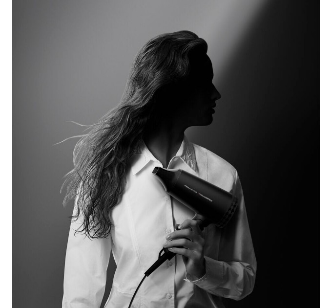 Фен Rowenta Karl Lagerfeld Express Style дорожный, 1600Вт, режимов-2, хол. обдув, складная ручка, черный