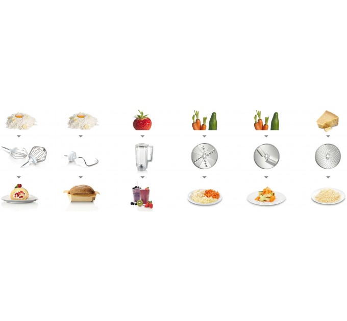 Кухонна машина Bosch 1000Вт, чаша-метал, корпус-пластик, насадок-8, червоний