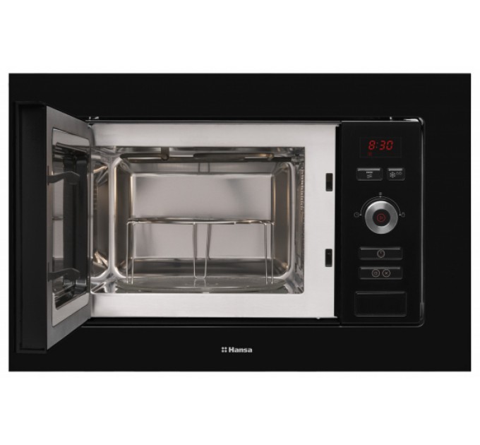 Микроволновая печь Hansa встраиваемая, 20л, электр. управл., 800Вт, гриль, дисплей, откр.кнопкой, черный