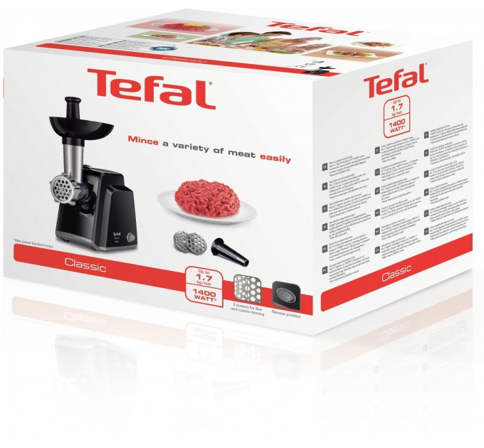 М'ясорубка Tefal Classic, 1400Вт, 1.7кг/хв, 2 решітки, насадка для ковбас, пластик, чорний