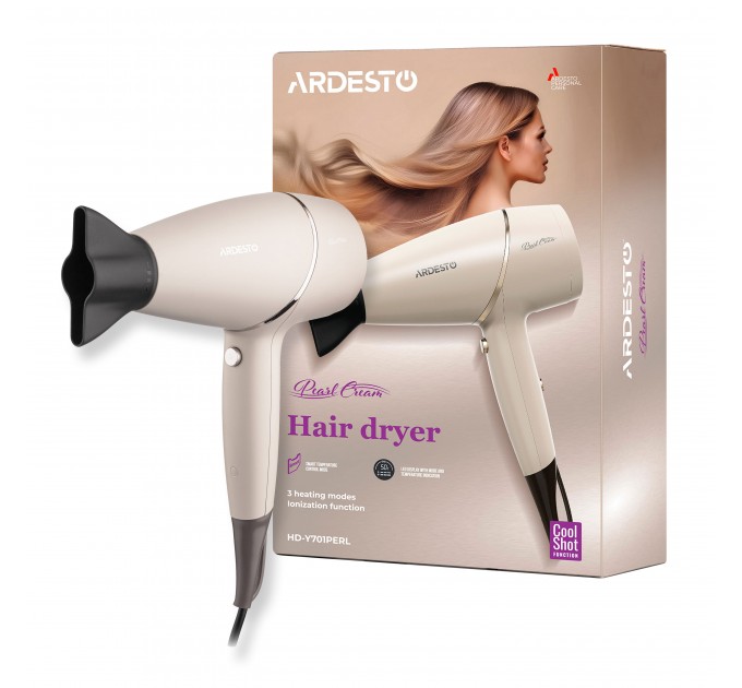 Фен ARDESTO Pearl Cream HD-Y700PERL, 1750-2100Вт, 3 скорости, 3 темп.режима, бежевый