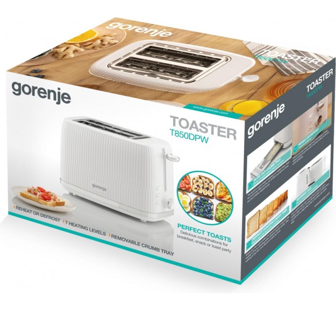 Тостер Gorenje, 850Вт, пластик/метал, білий