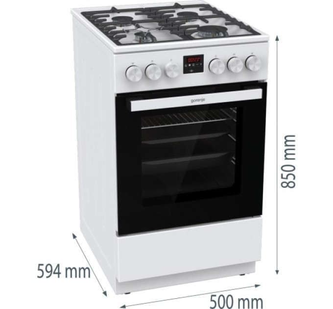 Плита Gorenje газова, 67л, 50x60см, дисплей, IconLed, чавун, білий