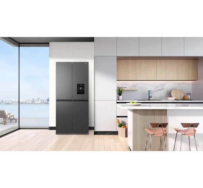 Холодильник TCL SBS, 185х84х68, холод.отд.-297л, мороз.отд.-169л, 4 дв., E, NF, инв., диспл внешн., диспенсер, нерж