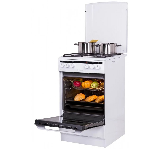 Плита Hansa комбінована, 62л, 50x60см, конвекція, чавун, білий