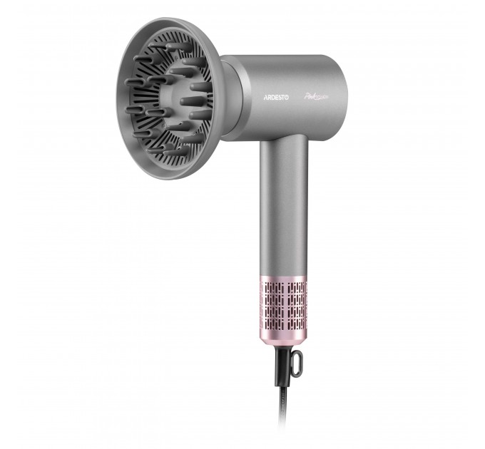 Фен ARDESTO Pink Touch, 1600Вт, 2 швидкості, 3темп.режими, іонізація, дифузор, магнітні насадки, сірий+рожевий