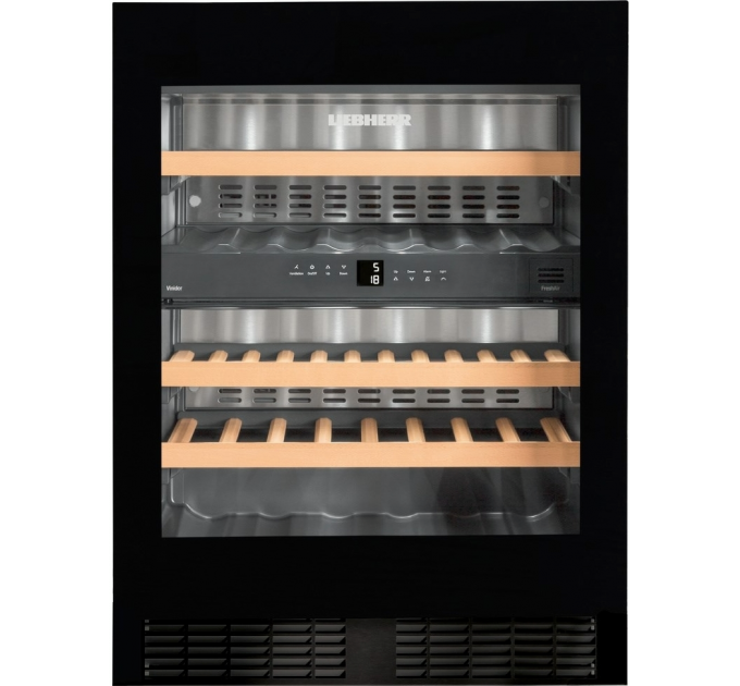 Холодильник Liebherr встраиваемый для вина, 82x60х57.5, полок - 5, зон - 2, бут-34, ST, черный