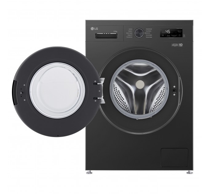 Стиральная машина LG фронтальная, 6.5кг, 1200, A+++, 44см, дисплей, пар, инвертор, черный
