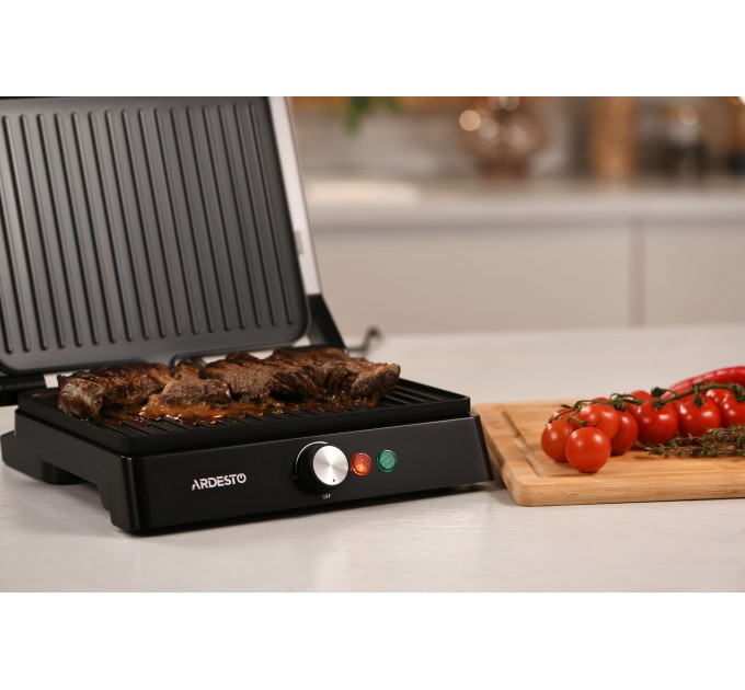 Гриль ARDESTO прижимной 1800Вт, раскрытие на 180°, металл, черно-серебристый
