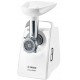 Мясорубка Bosch, 1500Вт, 1.8кг/мин, 2 решетки, насадка для колбас, кеббе, пластик, белый