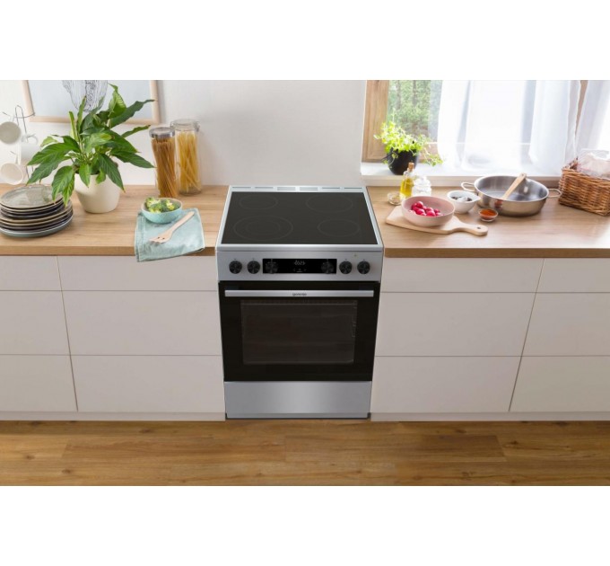 Плита Gorenje электрическая стеклокерамическая, 71л, 60x60см, дисплей, программатор, нерж