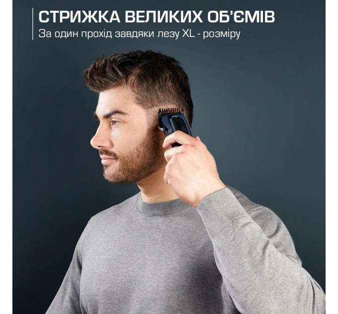 Машинка для стрижки Rowenta Barber Experience, для голови, мережа+акум., роторний мотор DC, насадок-12, нержавіюча сталь з покриттям DLC, синій