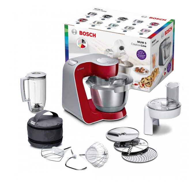 Кухонна машина Bosch 1000Вт, чаша-метал, корпус-пластик, насадок-8, червоний