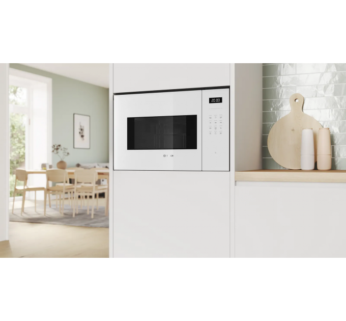 Мікрохвильова піч Bosch вбудована, 25л, електр. керув., 900Вт, гриль, дисплей, білий