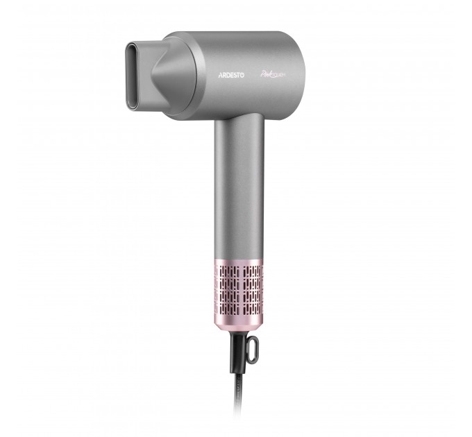 Фен ARDESTO Pink Touch, 1600Вт, 2 швидкості, 3темп.режими, іонізація, дифузор, магнітні насадки, сірий+рожевий