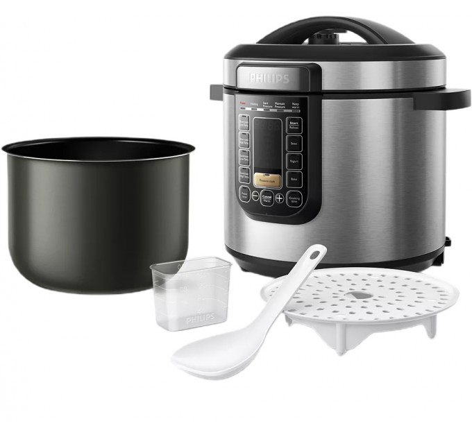 Мультиварка Philips Viva Collection 1300Вт, чаша-6л, электронное управл., 15 авто. программ, нержав.сталь, платик, чорний