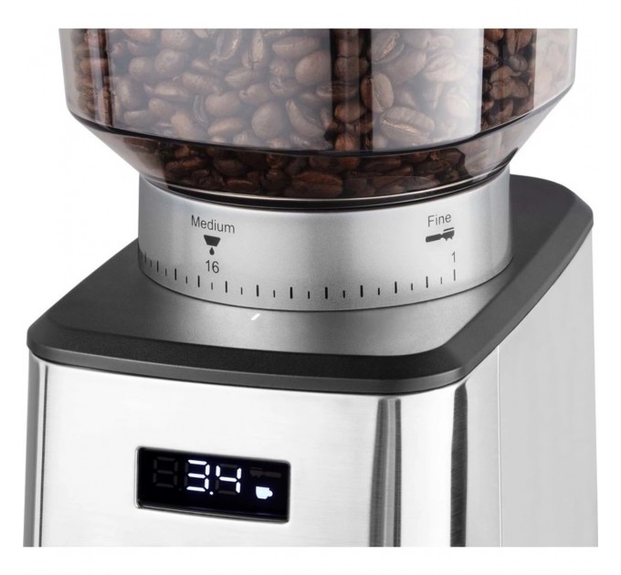 Кавомолка Catler жорнова, 180Вт, об'єм зерен-250г, 31 ступ.помолу, метал, сріблястий