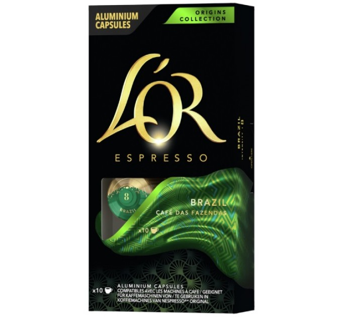 Кофе L`OR капсулы, Espresso Brazil Origins Collection, арабика, 10шт, Nespresso