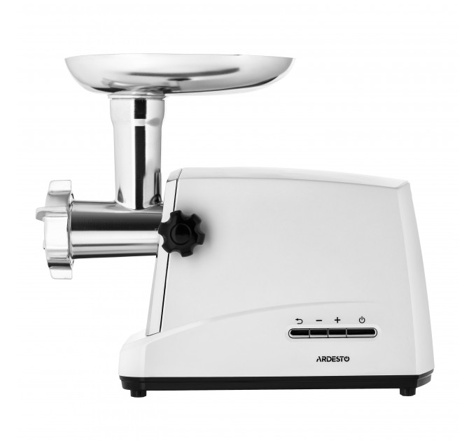 М'ясорубка ARDESTO, 1750Вт, 2кг/хв, 3 решітки, насадка для ковбас, кеббе, 4 терки, пластик, біло-сріблястий