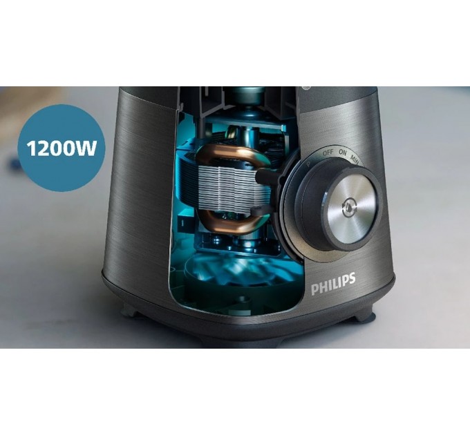 Блендер PHILIPS стаціонарний Series 5000, 1200Вт, чаша-2000мл, скло, склянка в комплекті, чорний