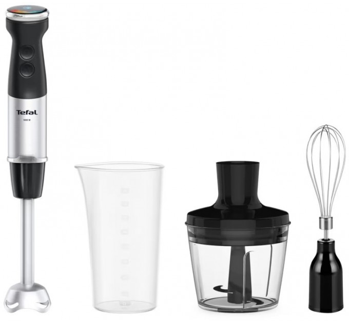 Блендер Tefal погружной Quickchef+ 1000Вт, 3в1, чаша-800мл, чопер-500мл, турборежим, серебристо-черный