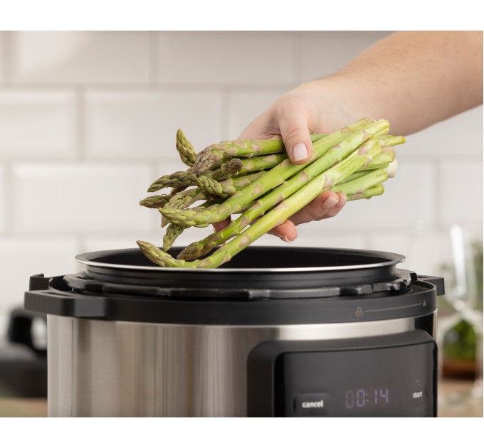 Мультиварка-скороварка Gorenje, 1000Вт, чаша-6л, электронное управл., 8 програм, металл/пластик, черный-нерж