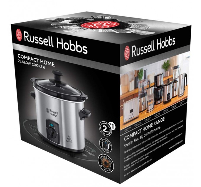 Медленноварка Russell Hobbs CompactHome, 145Вт, чаша-2л, механическое управл., съемная крышка, нерж. сталь, серый