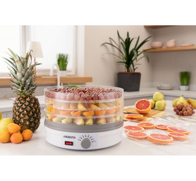 Сушка для продуктов ARDESTO FDB-5320, 245Вт, поддонов -5x3см, диаметр-32см, макс-70°С, рег.темп, пластик, белый