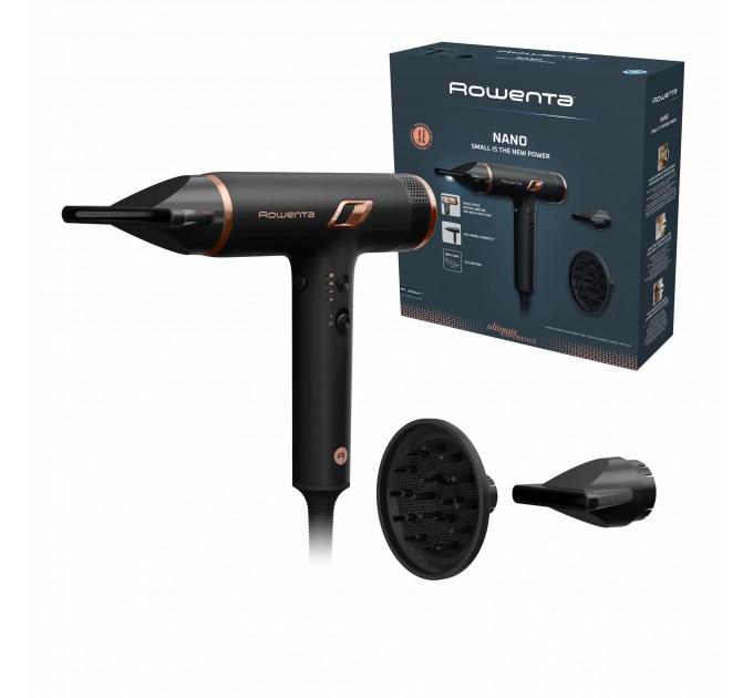 Фен Rowenta T-Shape Maestria Nano, 1700Вт, 3 режими, дифузор, іоніз-я, хол. обдув, чорний