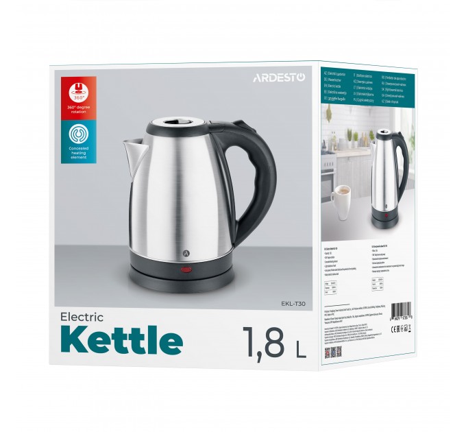 Электрочайник ARDESTO 1.8л, металл, серебристый