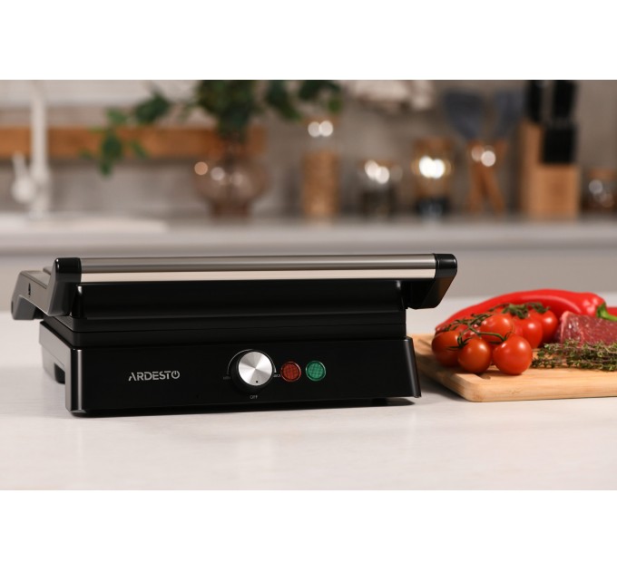 Гриль ARDESTO прижимной 1800Вт, раскрытие на 180°, металл, черно-серебристый