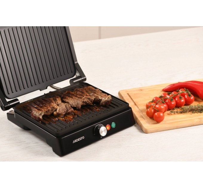 Гриль ARDESTO прижимной 1800Вт, раскрытие на 180°, металл, черно-серебристый