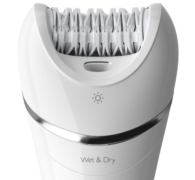 Эпилятор Philips 8000 series дисковый, аккумуляторный, пинцет.-32, влаж.+сух., с подсветкой, насадок-4, белый