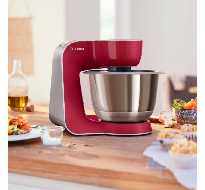 Кухонна машина Bosch 1000Вт, чаша-метал, корпус-пластик, насадок-8, червоний