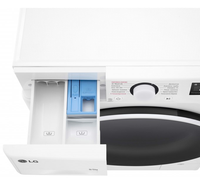 Стирально-сушильная машина LG фронтальная, 9(5)кг, 1200, А, 48см, дисплей, пар, инвертор, белый
