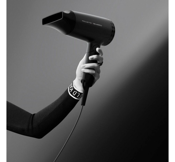 Фен Rowenta Karl Lagerfeld Express Style дорожный, 1600Вт, режимов-2, хол. обдув, складная ручка, черный