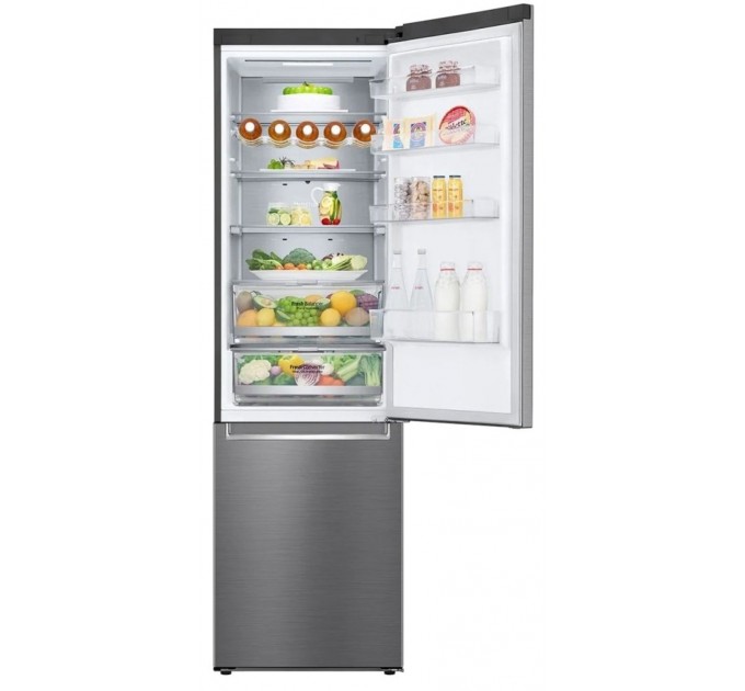 Холодильник LG с нижн. мороз., 203x60х68, холод.отд.-277л, мороз.отд.-107л, 2дв., А++, NF, инв., диспл внешн., Fresh Сonverter, Metal Fresh, серебристый