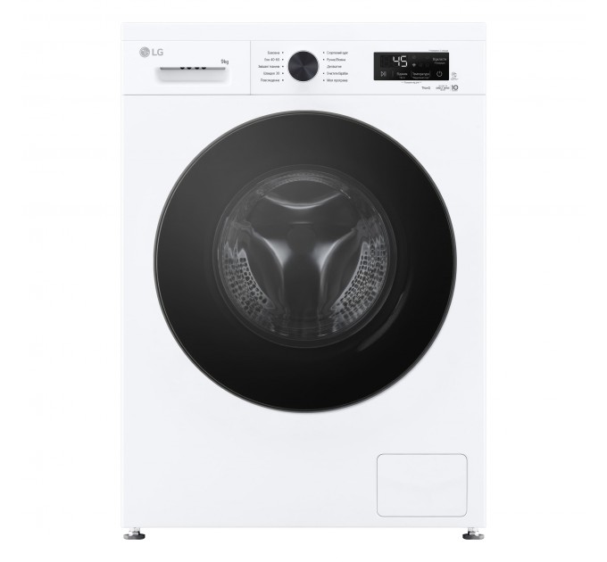 Пральна машина LG фронтальна, 9кг, 1400, A, 55см, дисплей, пара, інвертор, білий
