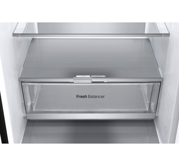 Холодильник LG з нижн. мороз., 203x60х68, холод.відд.-277л, мороз.відд.-110л, 2дв., E, NF, інв., диспл зовн., Fresh Сonverter, Metal Fresh, чорний