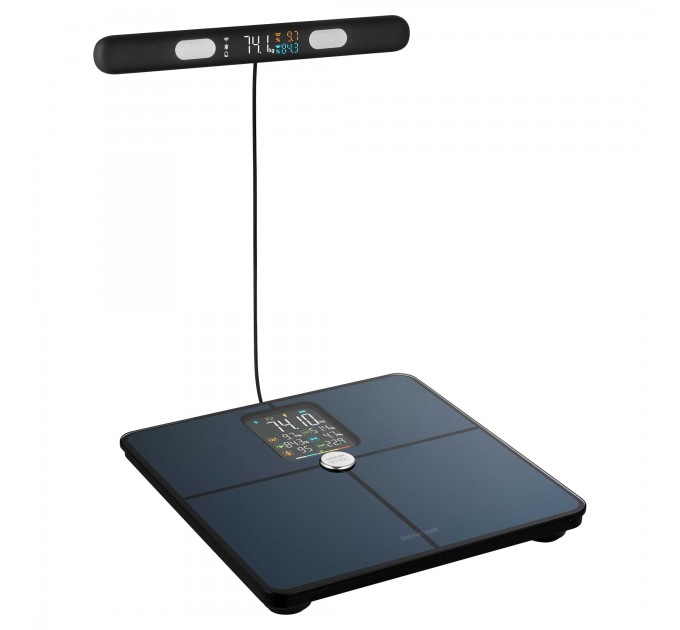 Ваги Sencor підлогові діагностичні, 180кг, підсвіч., дисплея, підкл. до смартфону, 4хAAA, скло, темно-синій