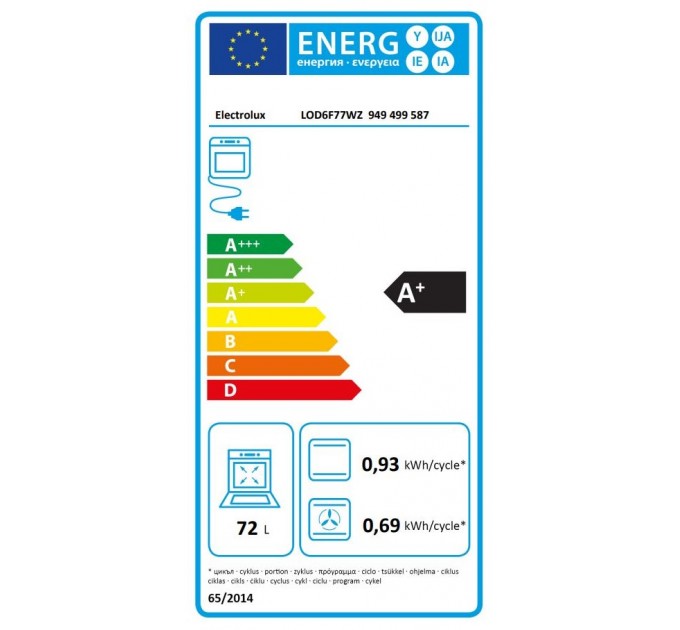 Духовой шкаф Electrolux электрический, 72л, A+, пар, дисплей, конвекция, телескопические направляющие, черный