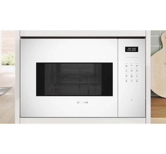 Мікрохвильова піч Bosch вбудована, 25л, електр. керув., 900Вт, гриль, дисплей, білий