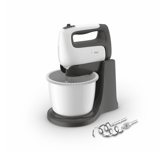 Миксер Tefal стационарный  Prep'Mix+ Standbowl 500Вт, насадки-4, чаша-пластик, 2.5л, турбо, бело-серый