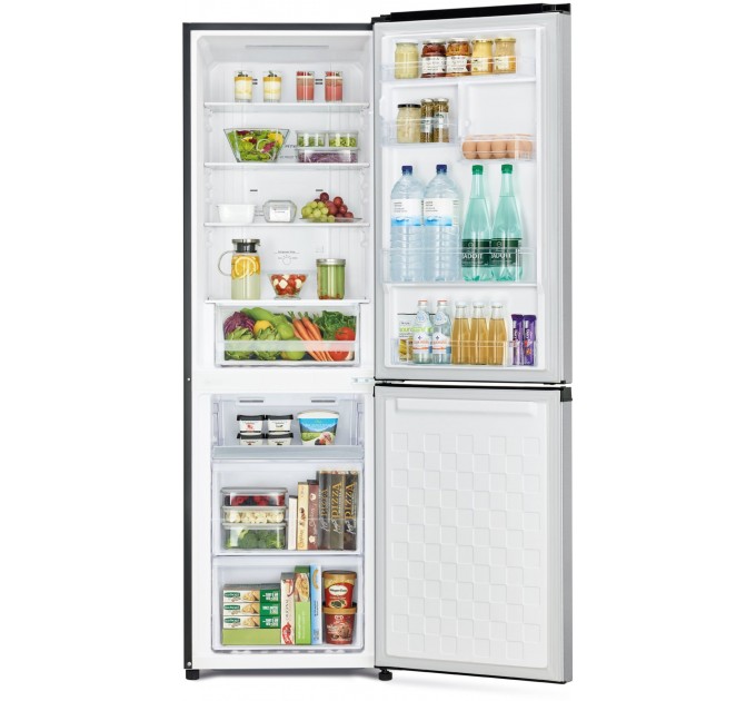 Холодильник Hitachi с нижн. мороз., 190x60х65, холод.отд.-215л, мороз.отд.-115л, 2дв., А+, NF, инв., нерж